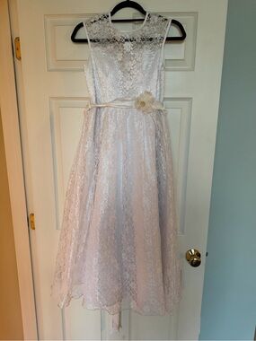 Ivory Lace A-Line Flower Sash Dress for Girls